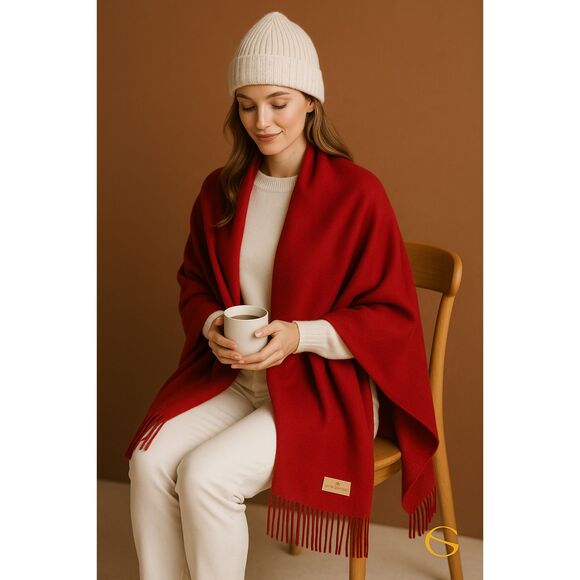 La Bagagerie 100% Cashmere Red Fringe Scarf Luxurious Soft Made in Japan/China - Picture 4 of 11